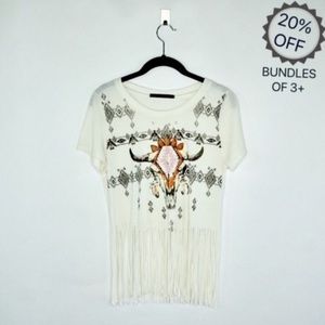 Sacha Pacha | Southwestern Fringe Crop Top | L